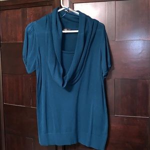 dark teal, 1x, short sleeved sweater with cowlneck